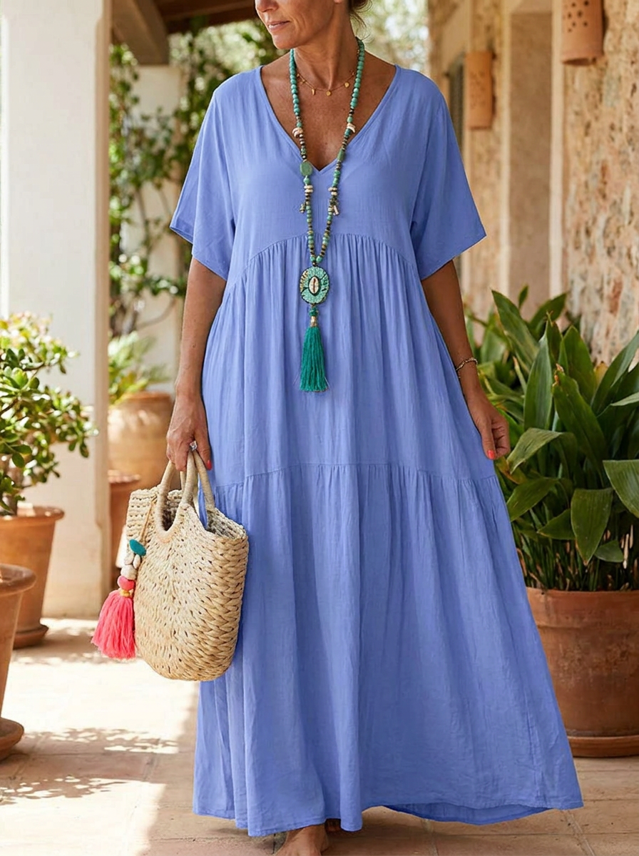 LINNEA – Soft Ruffle V-Neck Maxi Dress