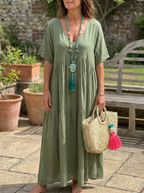 VIVIANI – Comfy V-Neck Casual Ruffle Boho Dress
