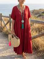 VIVIANI – Comfy V-Neck Casual Ruffle Boho Dress