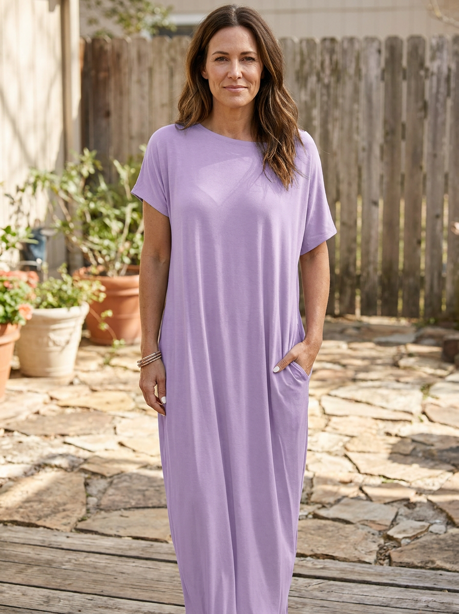 SHAEL - Loose Fit Round Neck Sleep Nightdress