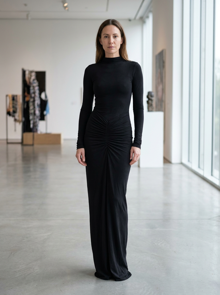 BETTY - Classy Ruched Long Sleeve Mock Bodycon Maxi Dress