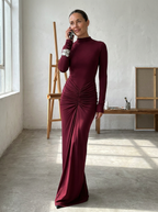 BETTY - Classy Ruched Long Sleeve Mock Bodycon Maxi Dress
