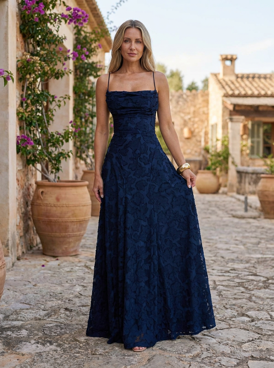 MABEL - Sexy Backless Lace Pattern Long Dress for Events