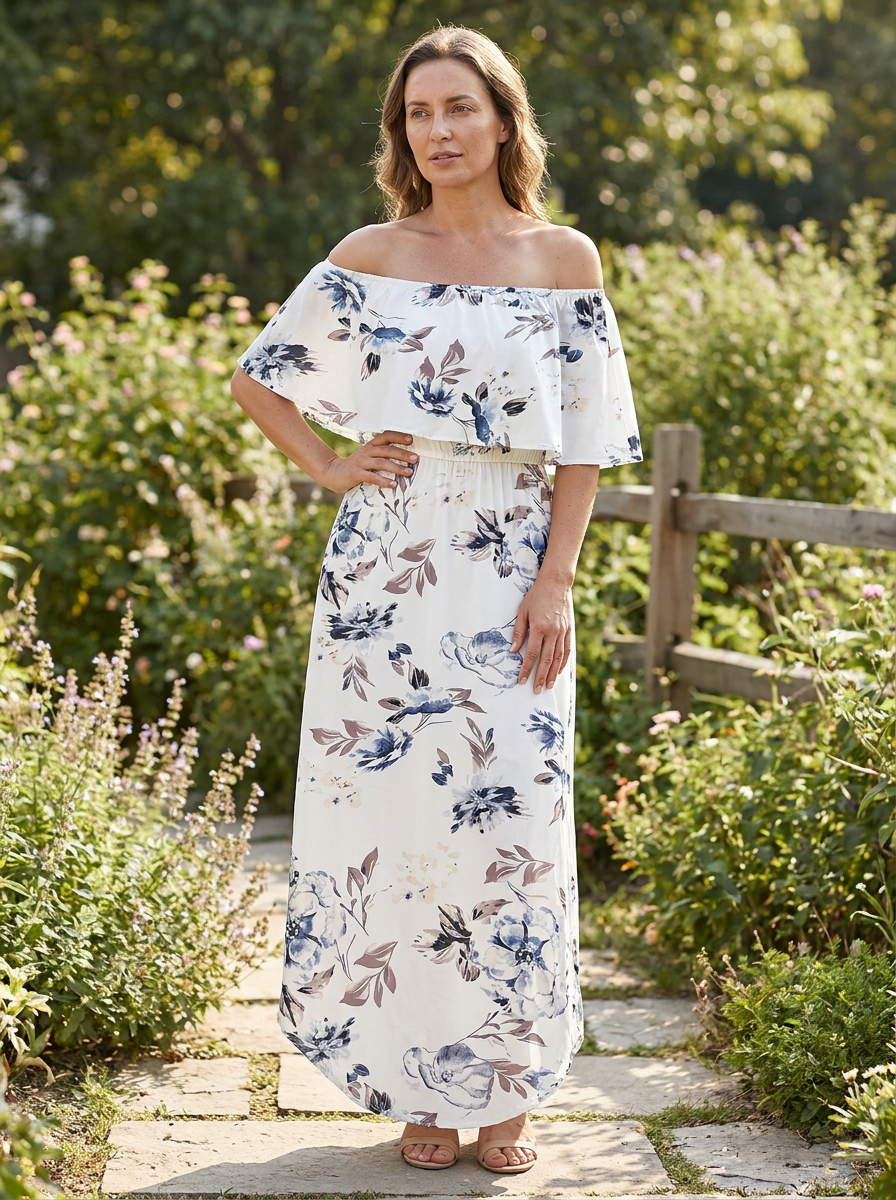FLORENTINE – Floral Off-Shoulder Ruffle Maxi Dress