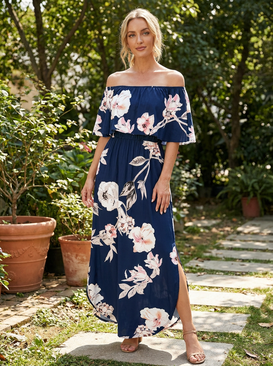 FLORENTINE – Floral Off-Shoulder Ruffle Maxi Dress