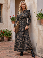 MOREN - Elegant Long Sleeve Floral Print A-Line Dress