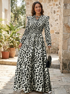 MOREN - Elegant Long Sleeve Floral Print A-Line Dress