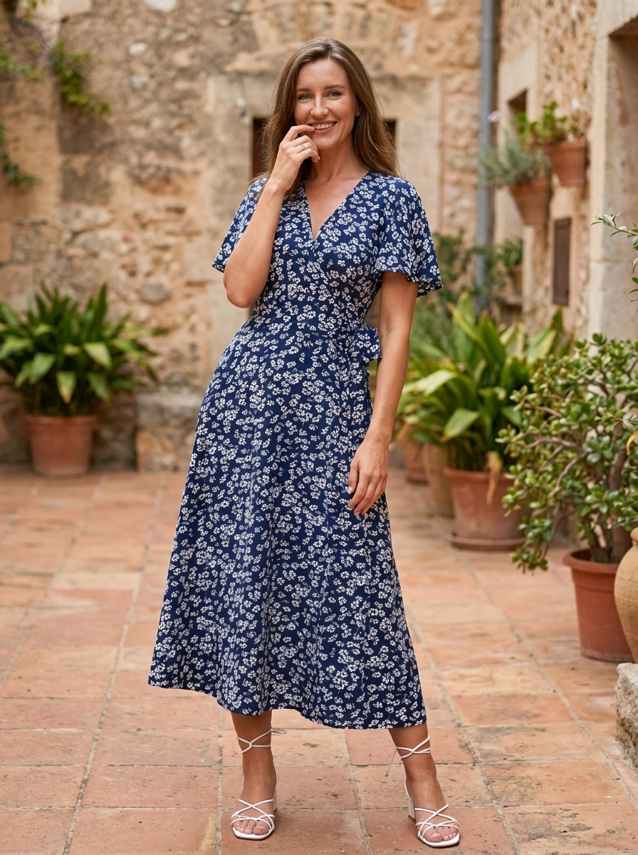 DALISAY -  Plus Size V-Neck Flounce Sleeve Summer Dress