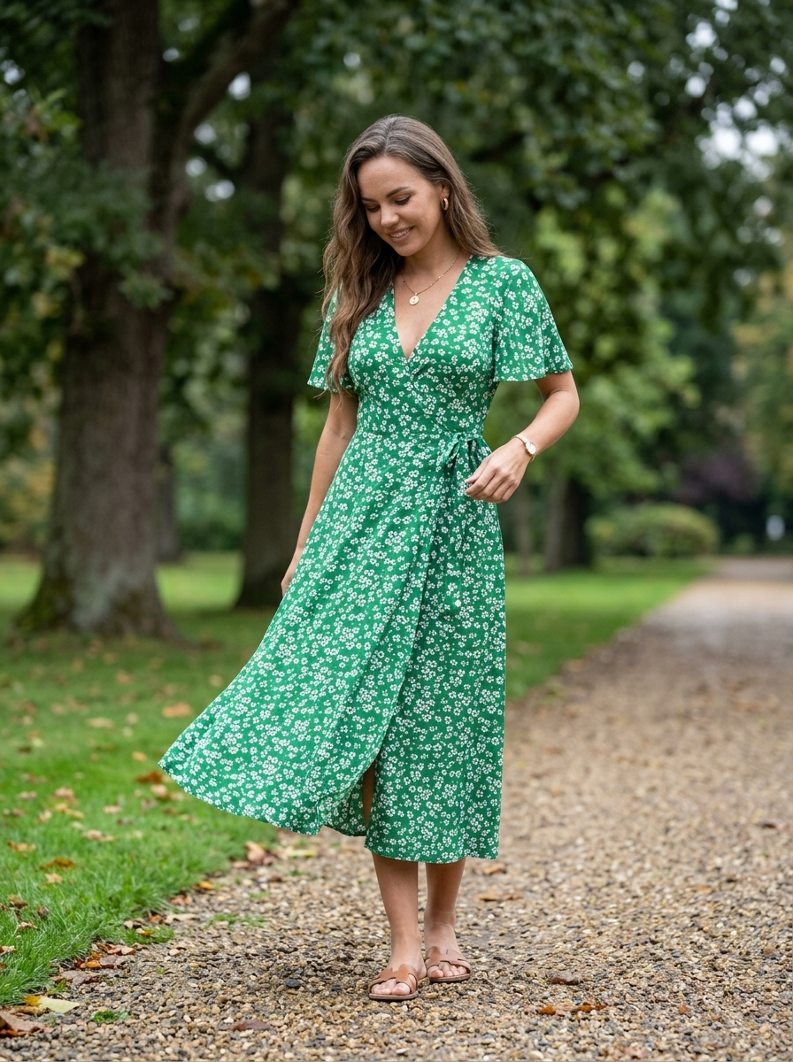 DALISAY -  Plus Size V-Neck Flounce Sleeve Summer Dress