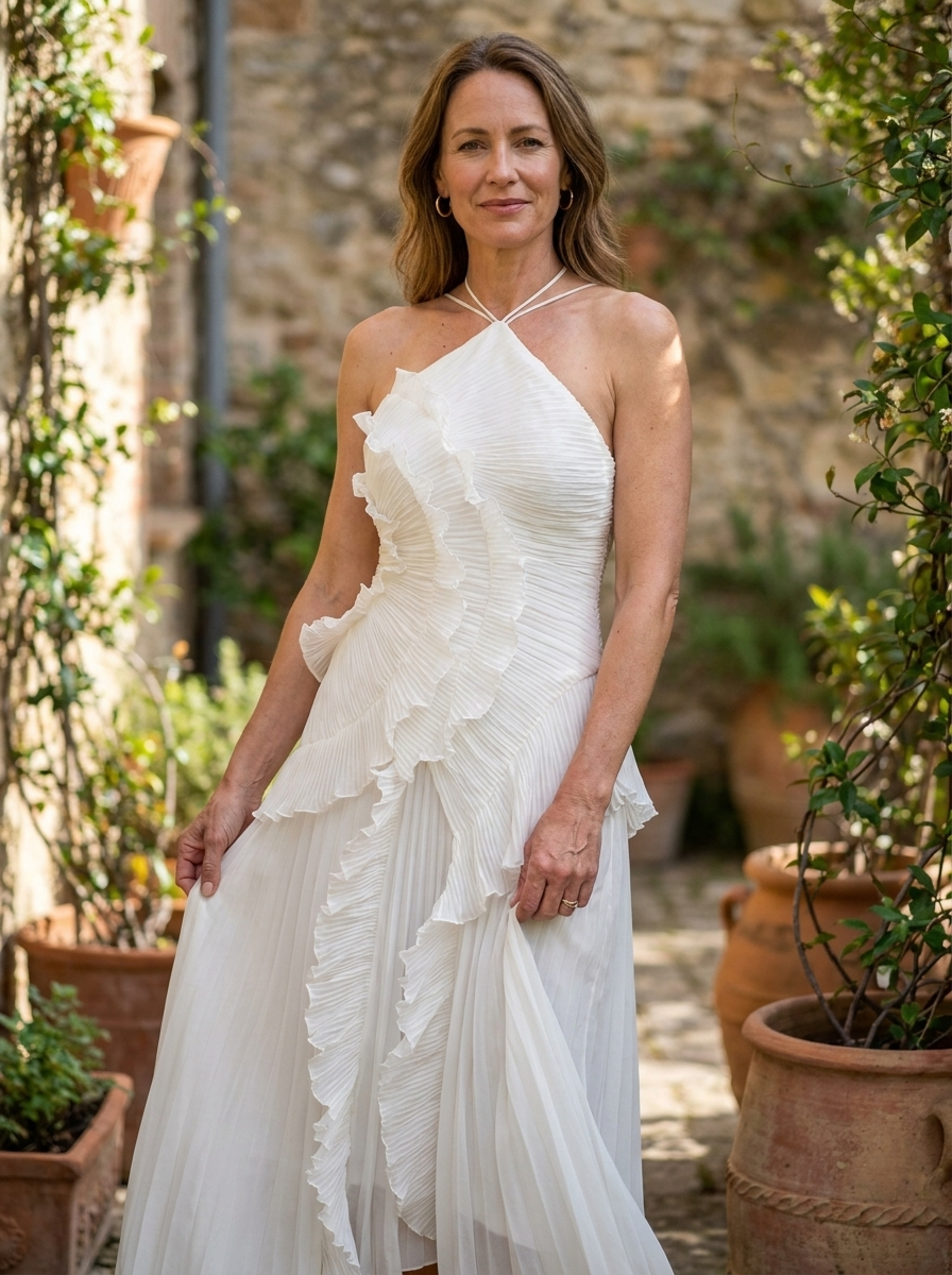 QUINTESSA - Elegant Halter Neck Lotus Summer Maxi Dress