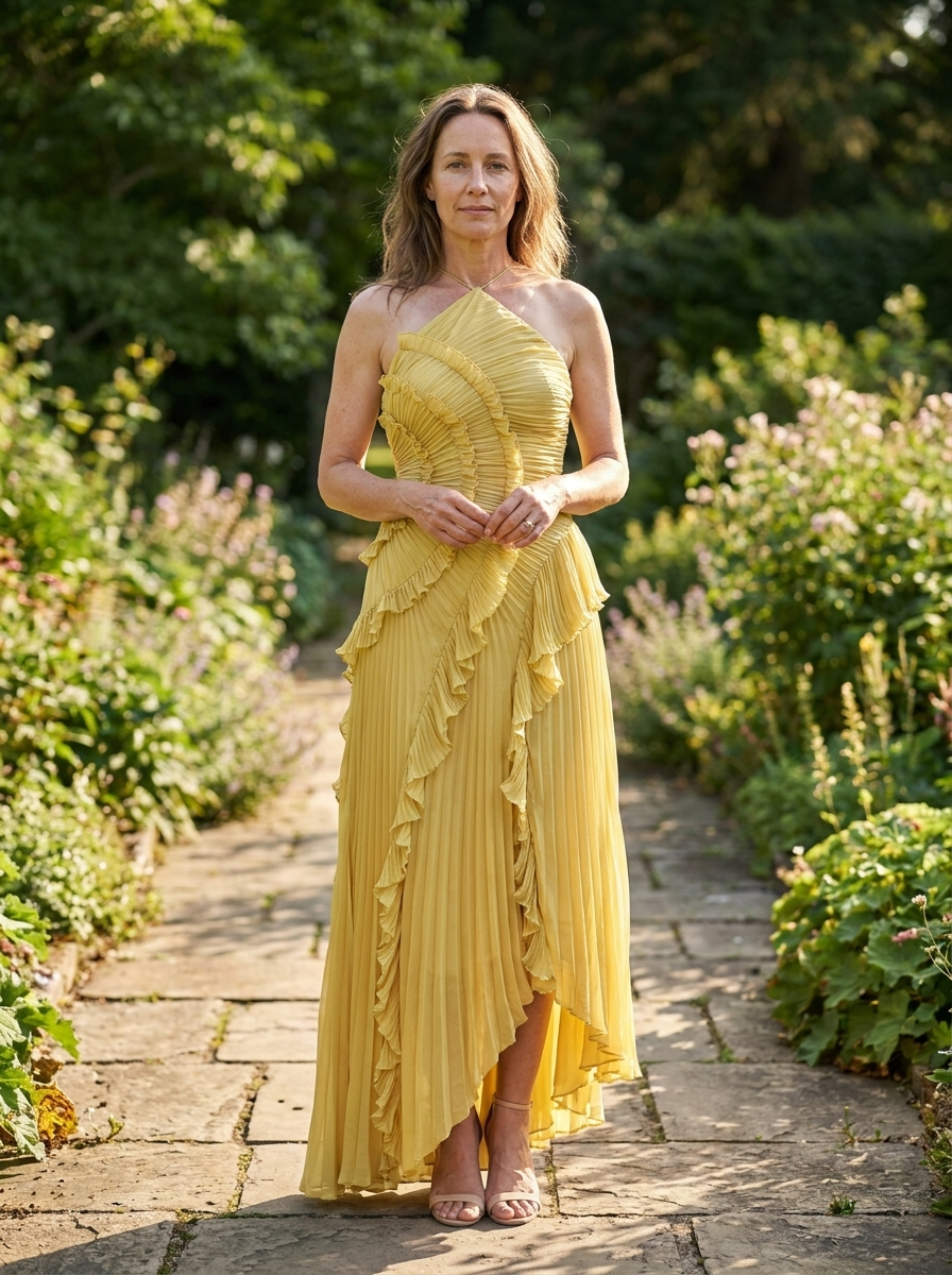 QUINTESSA - Elegant Halter Neck Lotus Summer Maxi Dress