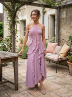 QUINTESSA - Elegant Halter Neck Lotus Summer Maxi Dress