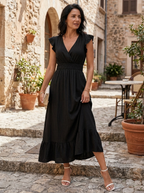 CATALINA – Elegant Shirred V Neck Maxi Dress