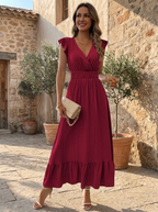 CATALINA – Elegant Shirred V Neck Maxi Dress