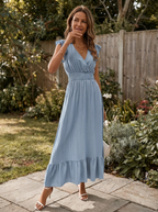 CATALINA – Elegant Shirred V Neck Maxi Dress