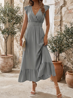 CATALINA – Elegant Shirred V Neck Maxi Dress