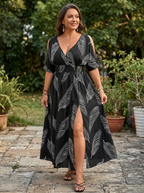 WAVENA – Boho Print Cold Shoulder Dress