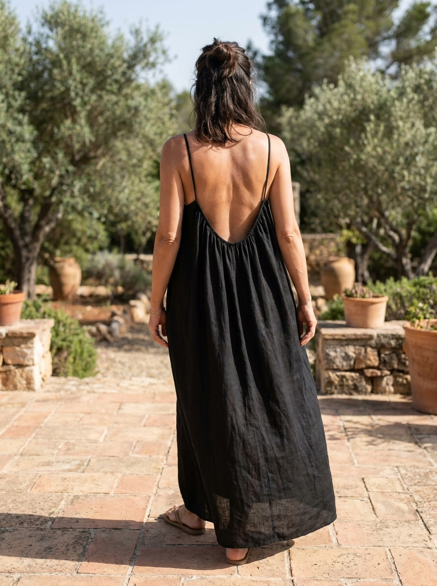 NORALYN - Simple Solid Backless Cami Dress for Beach