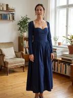 AKILA - Elegant Heart Neckline Long Sleeve A-Line Maxi Dress