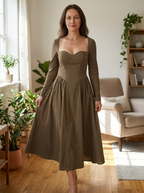 AKILA - Elegant Heart Neckline Long Sleeve A-Line Maxi Dress