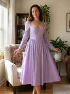 AKILA - Elegant Heart Neckline Long Sleeve A-Line Maxi Dress