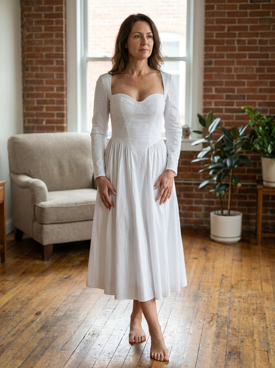 AKILA - Elegant Heart Neckline Long Sleeve A-Line Maxi Dress