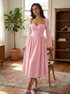 AKILA - Elegant Heart Neckline Long Sleeve A-Line Maxi Dress