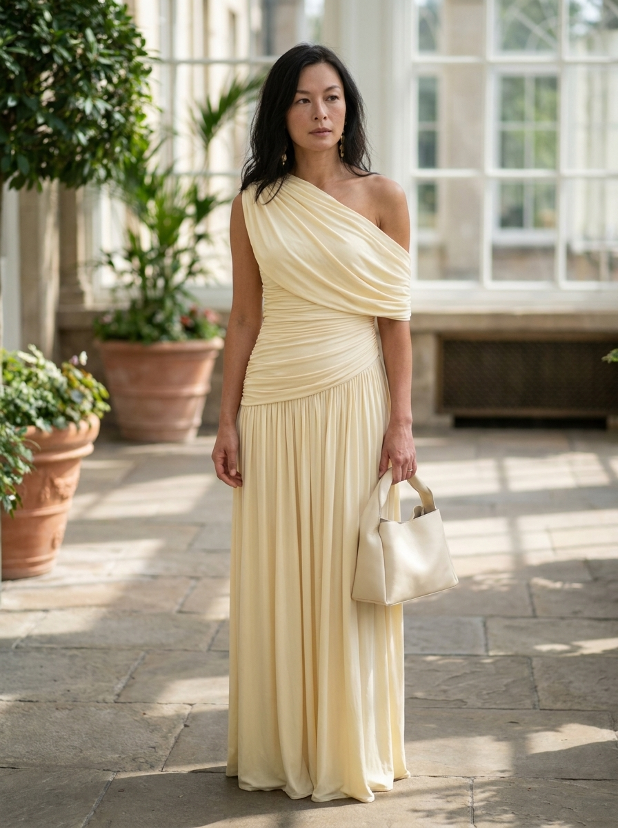 SHINA - Elegant One Shoulder Evening Maxi Dress