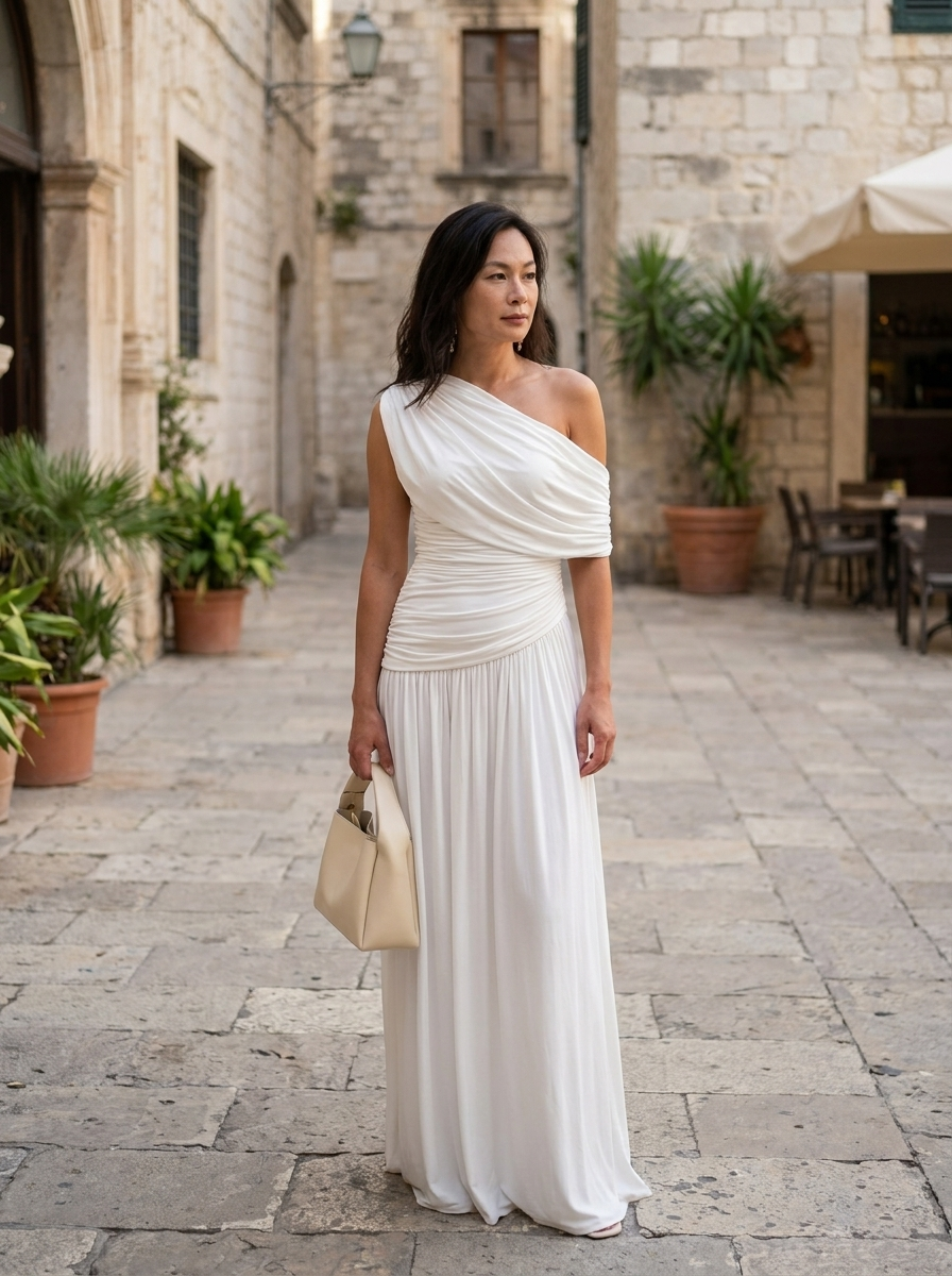 SHINA - Elegant One Shoulder Evening Maxi Dress