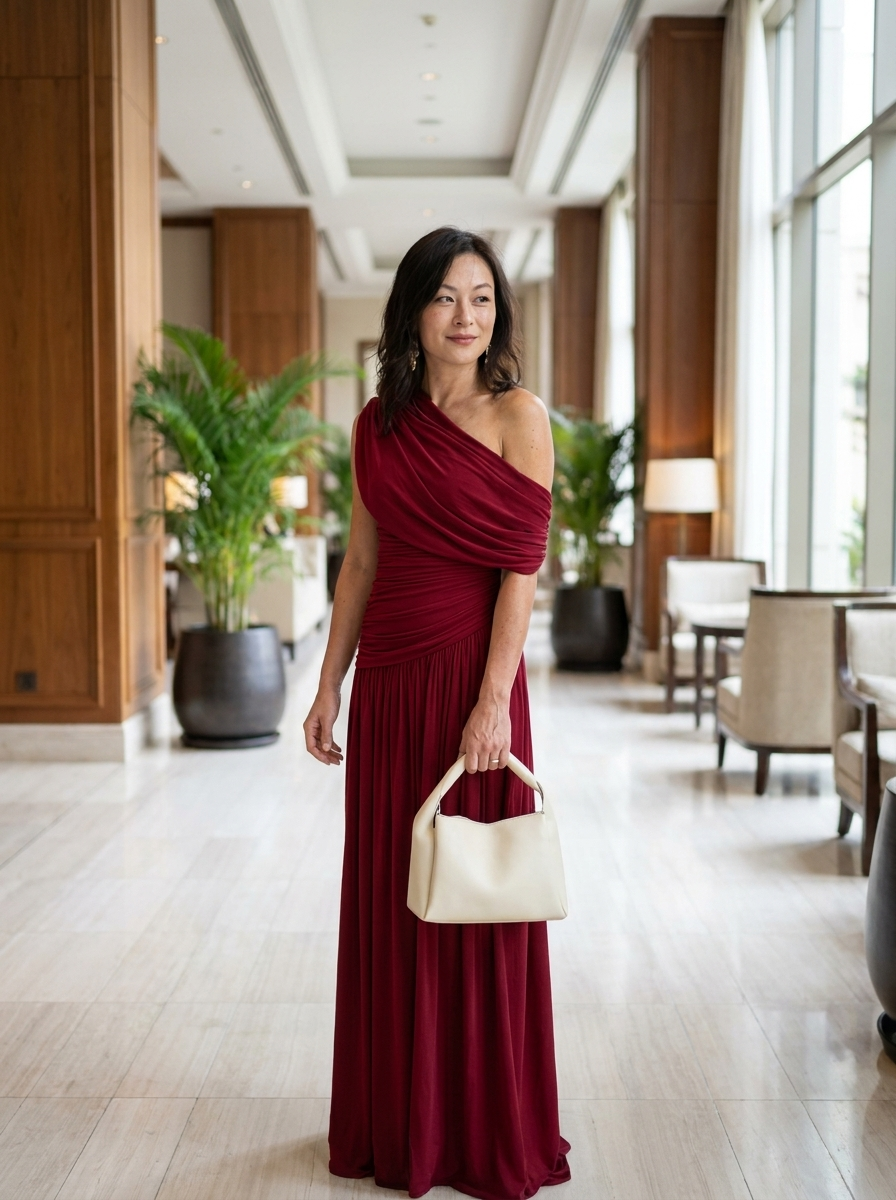 SHINA - Elegant One Shoulder Evening Maxi Dress