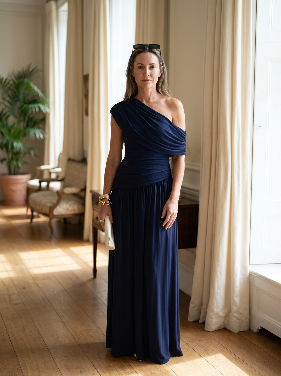 SHINA - Elegant One Shoulder Evening Maxi Dress