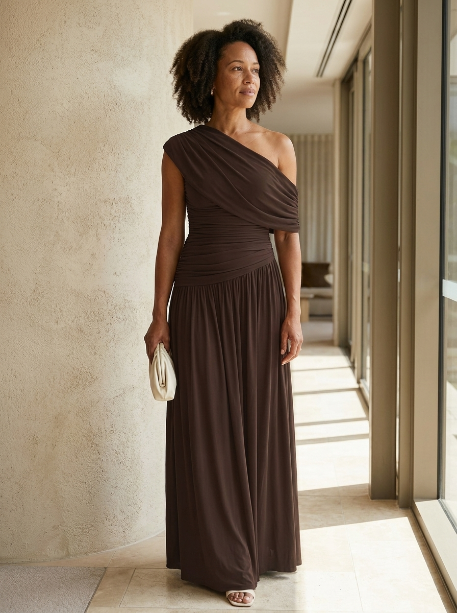 SHINA - Elegant One Shoulder Evening Maxi Dress