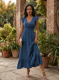 VELARA – Shirred V-Neck Summer Dress