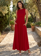 EMMIE- Chic Sleeveless Ruched High-Waisted Maxi Dress