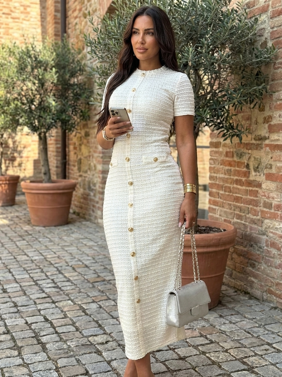 REGAN - Elegant Round Neck Fake Button Dress