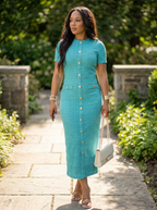 REGAN - Elegant Round Neck Fake Button Dress