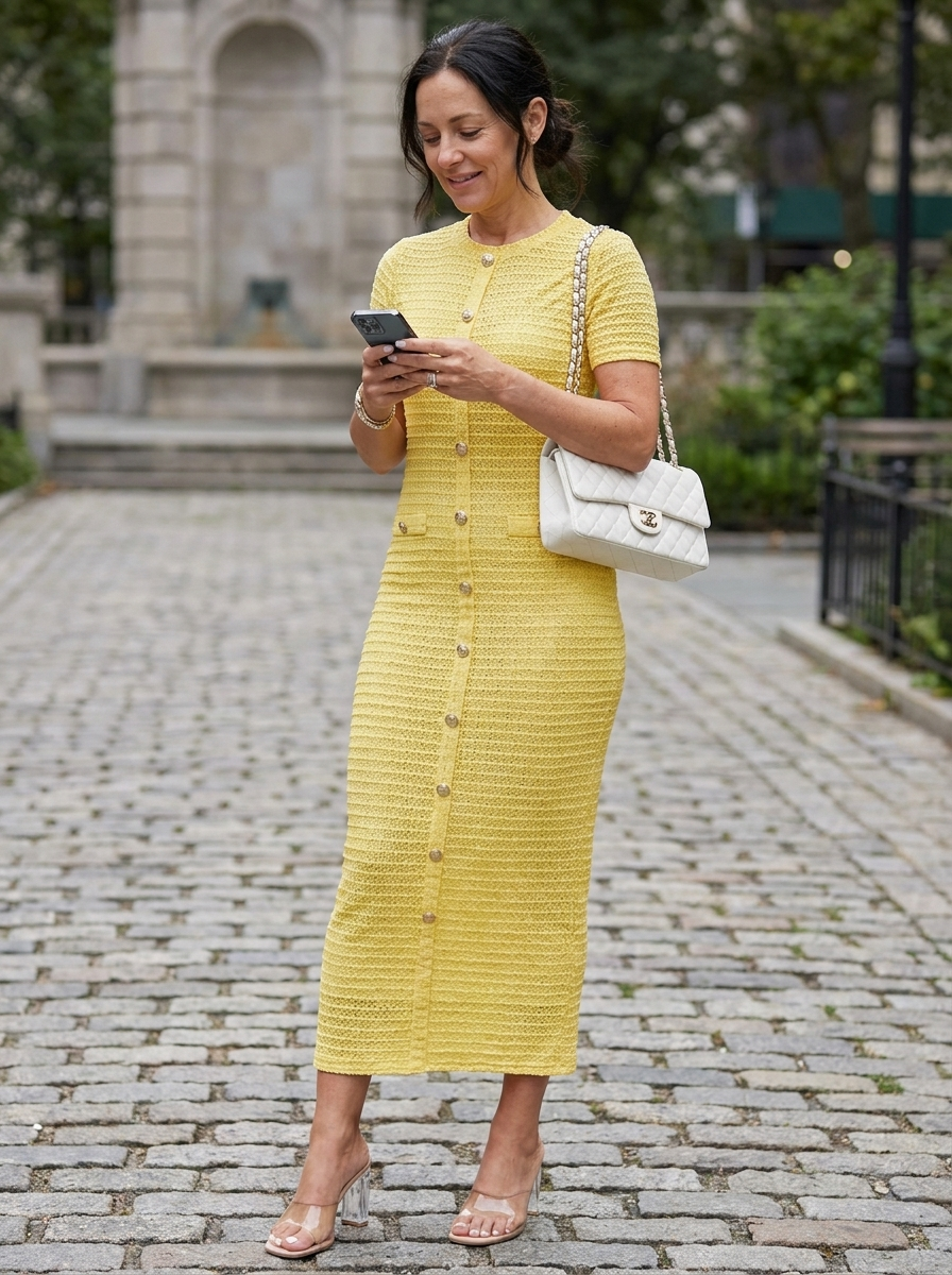 REGAN - Elegant Round Neck Fake Button Dress