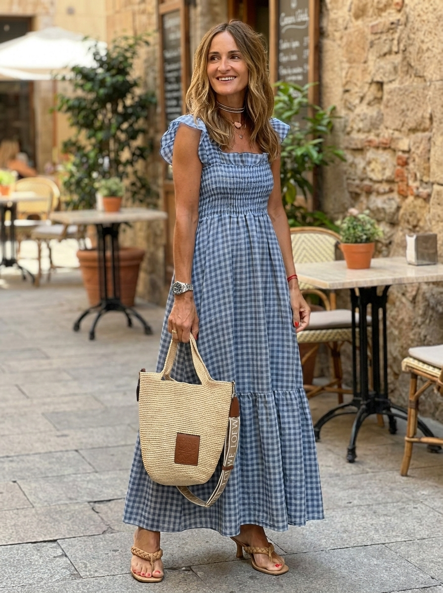 NANCY - Chic Retro Plaid Smocked Dress