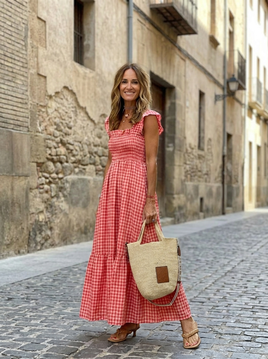 NANCY - Chic Retro Plaid Smocked Dress