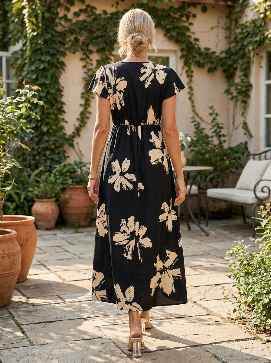 ZOELLA – Elegant Summer Printed Short Sleeve Maxi Dress
