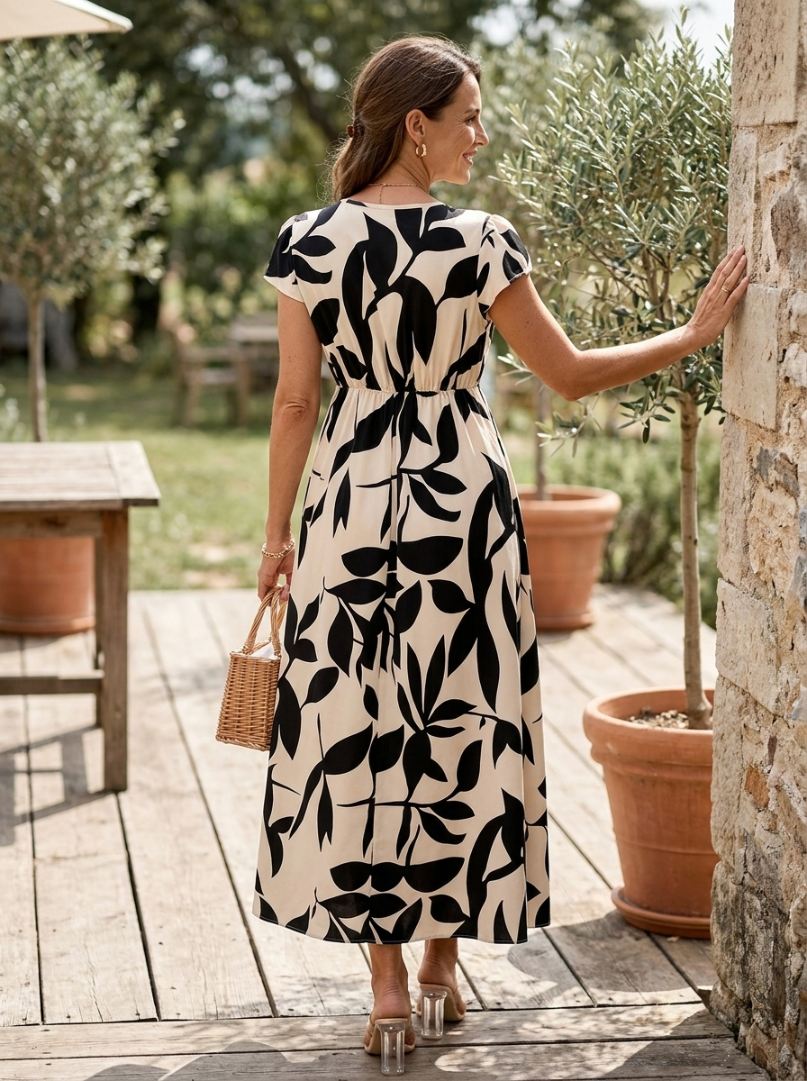 ZOELLA – Elegant Summer Printed Short Sleeve Maxi Dress