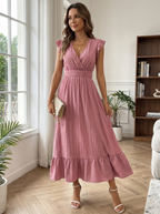 AVALERI - Elegant Shirred V-Neck Summer Maxi Dress