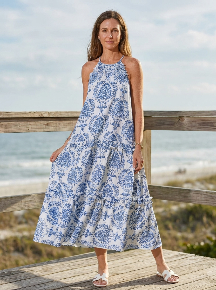 FELICITY – Chic Boho Halter Tiered Maxi Dress