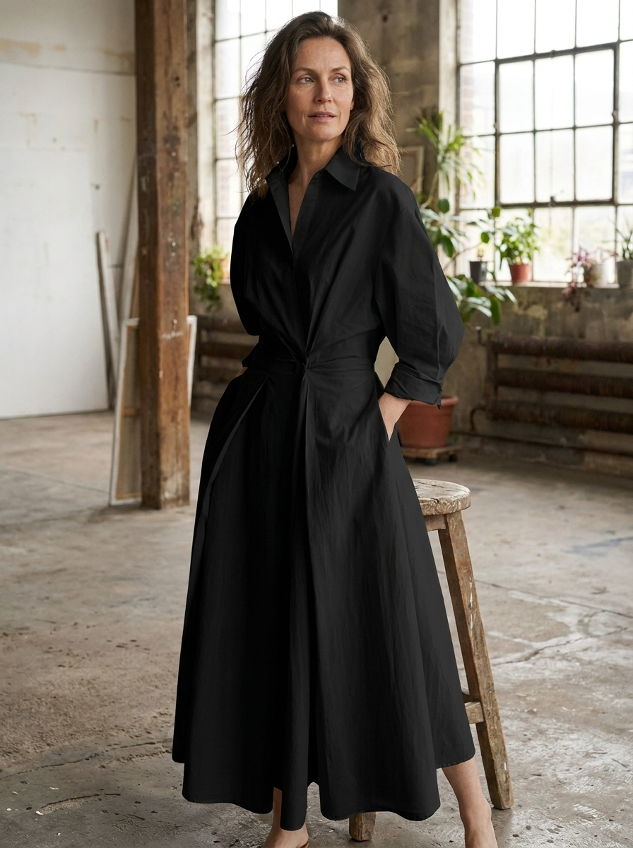 SOFER - Elegant Front Wrap Collared Maxi Dress