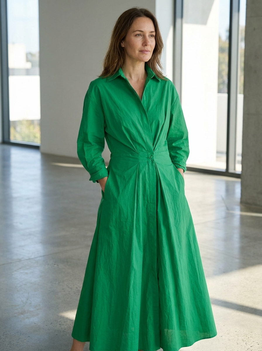 SOFER - Elegant Front Wrap Collared Maxi Dress