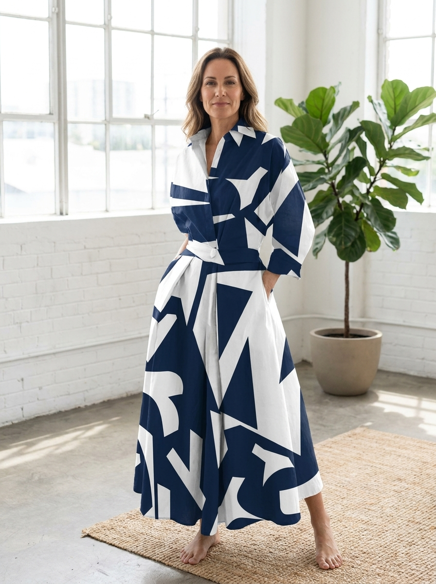 SOFER - Elegant Front Wrap Collared Maxi Dress