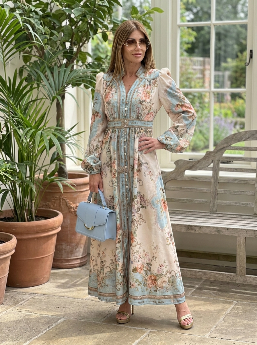 MAISYN – Graceful Floral Buttoned Long Dress