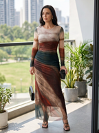 TORINA - Comfy Printed Long Sleeve Round Neck Bodycon Maxi Dress