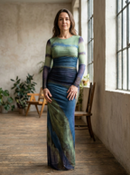 TORINA - Comfy Printed Long Sleeve Round Neck Bodycon Maxi Dress