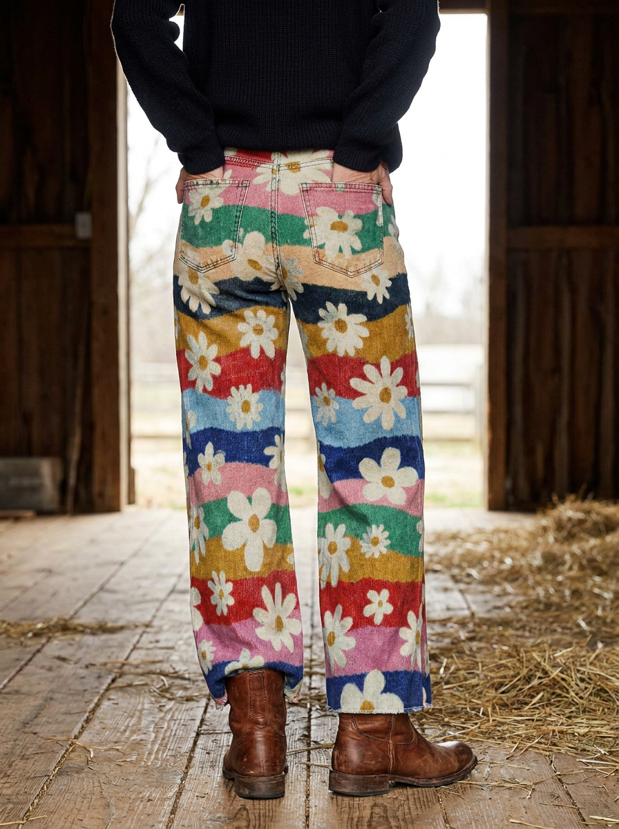 ELIANE - Retro Floral Wide-Leg Pants